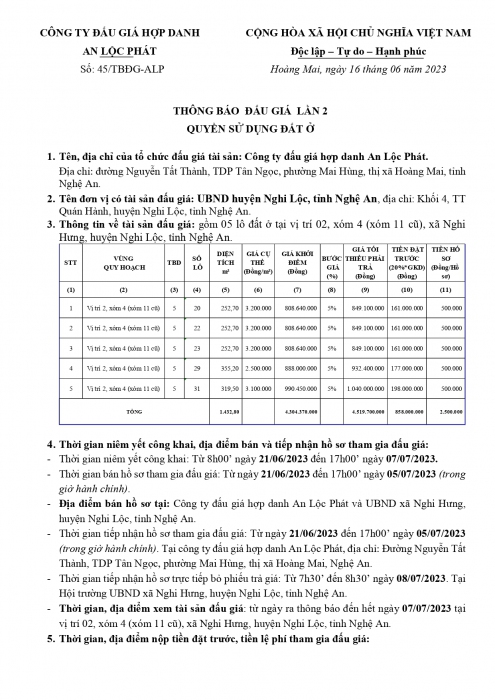 Thông báo đấu giá xã Nghi Hưng Lần 2 page 0001